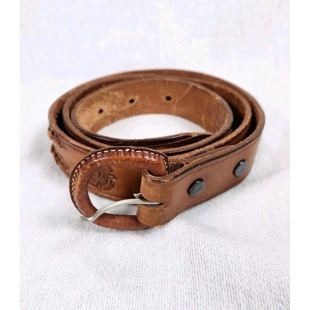 Moran Men’s Belt Woven Leather Scorpion Pattern Size 40 Brown